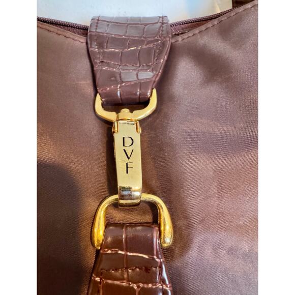 Vintage Y2K Diane von Furstenberg Brown Nylon Faux Croc Trim Tote Bag - Picture 7 of 12